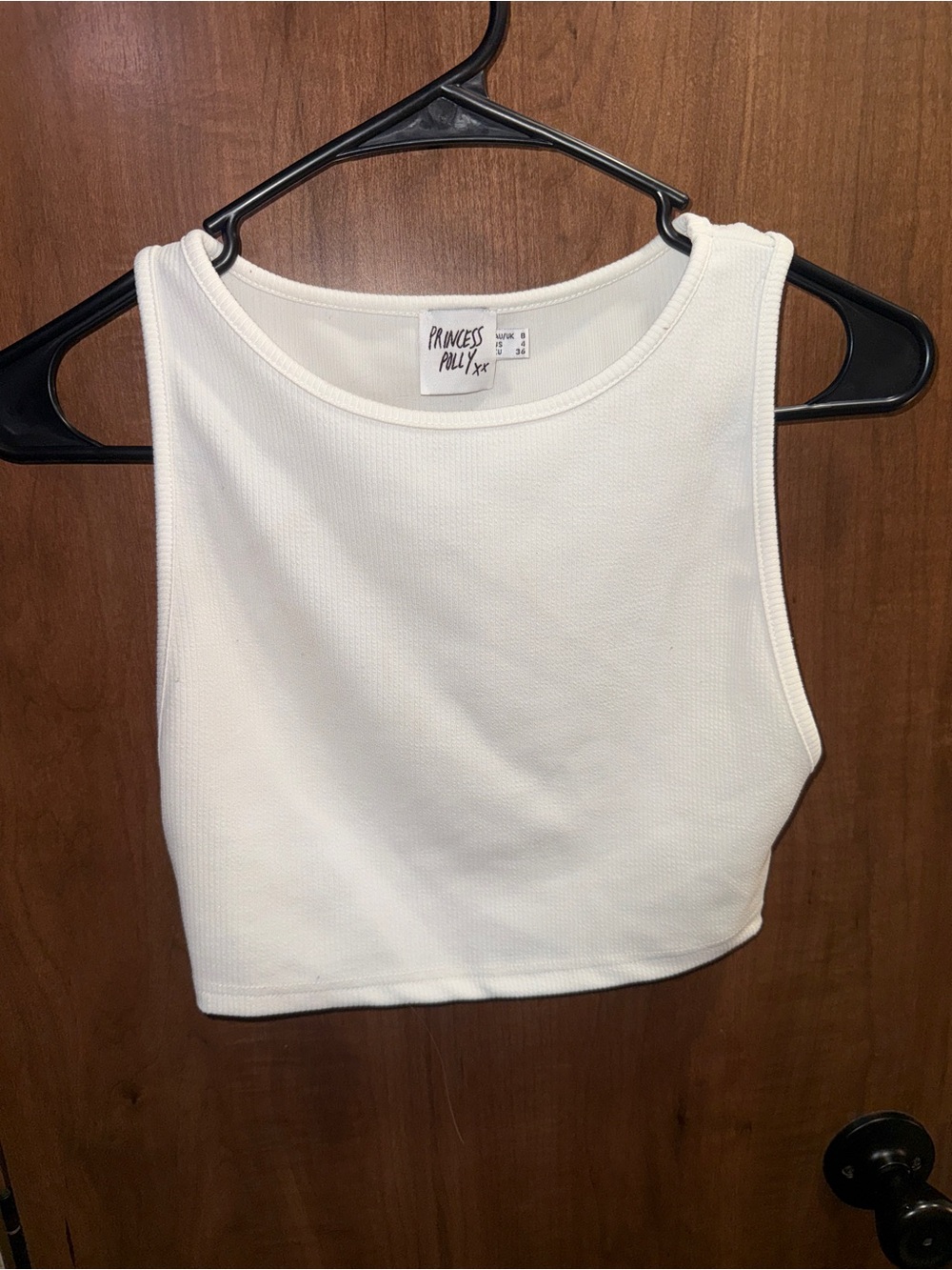 Princess Polly Cream Ribbed Cropped Tank